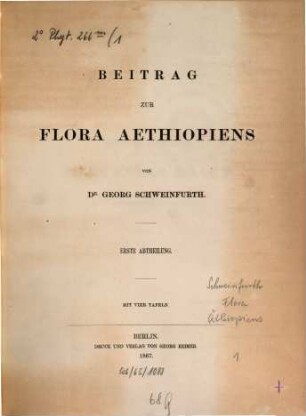 Beitrag zur Flora Aethiopiens, I