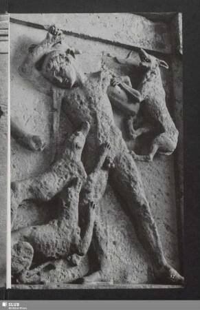 Aktaions Tod. Detail einer der klassischen Metopen des Tempels E von Selinunt. Heute Palermo, Nationalmuseum