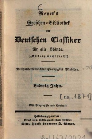 Ludwig Jahn : mit Biographie und Portrait