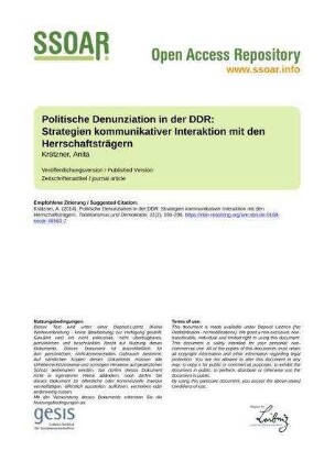 Politische Denunziation in der DDR: Strategien kommunikativer Interaktion mit den Herrschaftsträgern