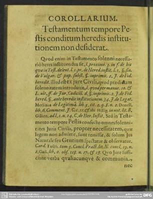 Corollarium. Testamentum tempore Pestis conditum heredis institutionem non desiderat