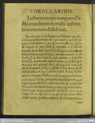 Corollarium. Testamentum tempore Pestis conditum heredis institutionem non desiderat