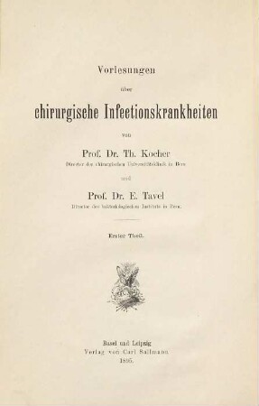 Vorlesungen über chirurgische Infectionskrankheiten, 1