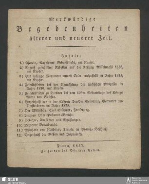 1837: Merkwürdige Begebenheiten älterer und neuerer Zeit