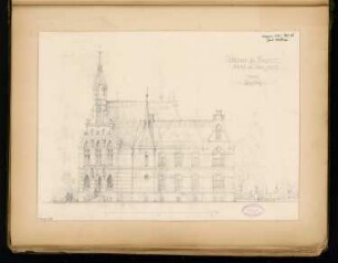 Rathaus, Nauen Monatskonkurrenz August 1885: Aufriss Seitenansicht nach Norden; Maßstabsleiste