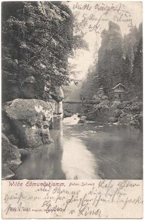 Hrensko (Herrnskretschen)-Soutesky Kamenice (Kamnitzklammen). Wilde Edmundsklamm, Ansichtskarte