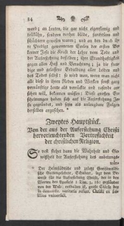Zweytes Hauptstück. Von der aus der Auferstehung Christi hervorleuchtenden Vortreflichkeit der christlichen Religion