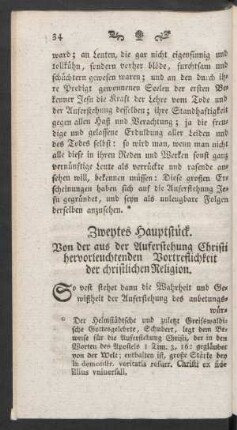 Zweytes Hauptstück. Von der aus der Auferstehung Christi hervorleuchtenden Vortreflichkeit der christlichen Religion