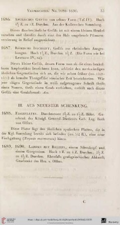 III. Aus neuster Schenkung (No. 1688 - 1689)