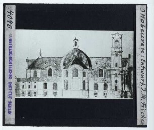 Ottobeuren, Klosterkirche St. Alexander und Theodor,Fischer, Entwurf für die Klosterkirche Ottobeuren (Aufriss, Seitenansicht) (unbek. Slg.)