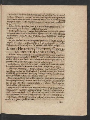Libri Historici, Politici, Genealogici Et Geographici.