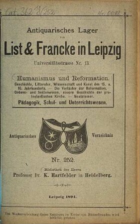 Lager-Verzeichnis. 252. 1894