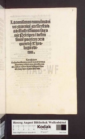 Laconismos tumultuarius Martini Mellerstad ad illustrissimos saxonie Pri[n]cipes i[n] defensione[m] poetices [con]tra quenda[m] Theologu[m] editus
