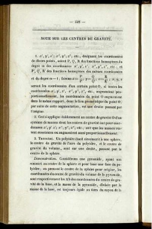 Note sur les centres de gravite.