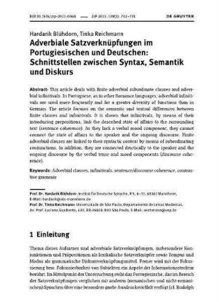 Adverbiale Satzverknüpfungen im Portugiesischen und Deutschen