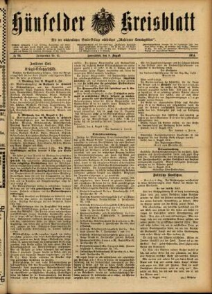 Ausgabe vom Samstag, den 08. August 1914.