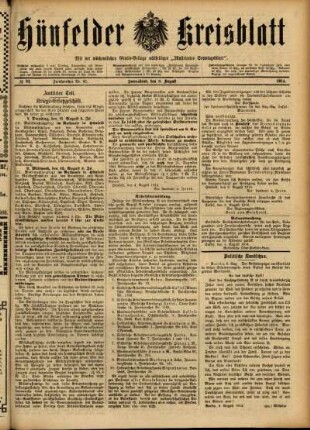 Ausgabe vom Samstag, den 08. August 1914.