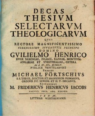 Decas thesium selectarum theologicarum
