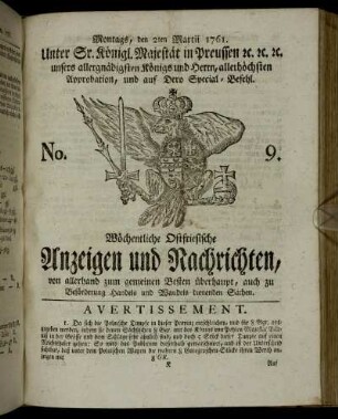 No. 9. Montags, den 2ten Martii 1761.