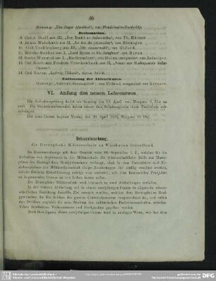 Bekanntmachung, die Herzogliche Militärschule zu Wiesbaden betreffend