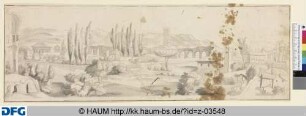 Italienische Ansicht mit Aquädukt und antiken Ruinen