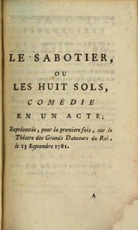 Le Sabotier, Ou Les Huit Sols : Comédie En Un Acte