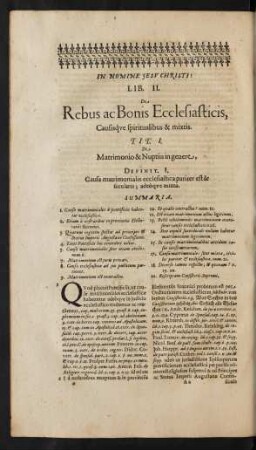 Lib. II. De Rebus ac Bonis Ecclesiasticis, causisque spiritualibus & mixtis.