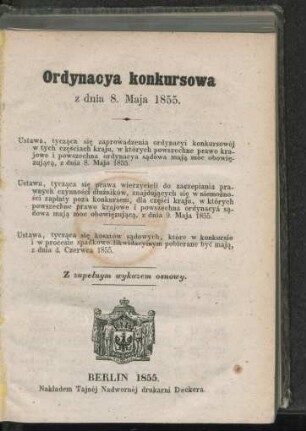 Ordynacya konkursowa z dnia 8. Maja 1855