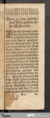 Meine in dem geliebtesten Jesu geliebte Leser und Freunde.