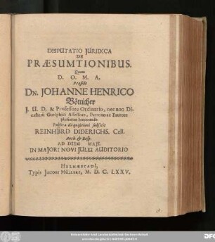 Disputatio Iuridica De Praesumtionibus