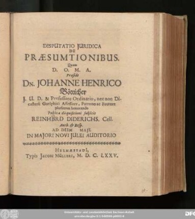 Disputatio Iuridica De Praesumtionibus