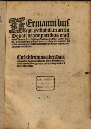 In artem Donati de octo partibus orationis commentarius