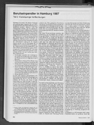Berufseinpendler in Hamburg 1987 : Teil 2: Kleinräumige Verflechtungen
