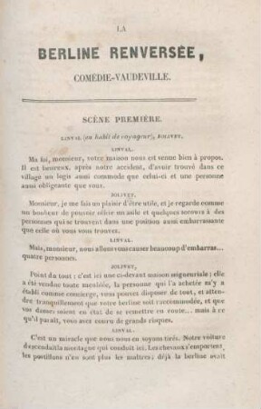 La Berline Renversee, Comédie-Vaudeville