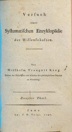 Versuch einer systematischen Enzyklopaedie der Wissenschaften. 2