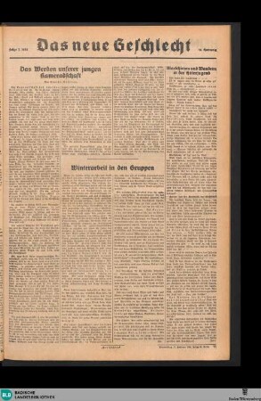 Der Führer : das Hauptorgan der NSDAP Gau Baden; der badische Staatsanzeiger, Das neue Geschlecht