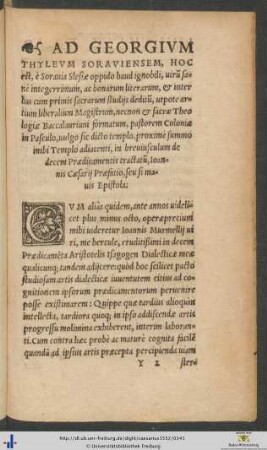 Ad Georgium Thyleum Soraviensem in de decem Prædicamentis tractatum Præfatio