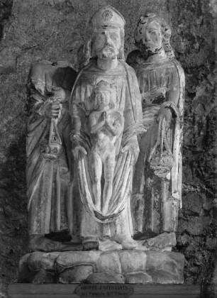 Bischof mit bekrönter Seele und zwei Ministranten (moderne Fälschung)
