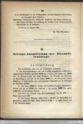 D. Ertrags-Ausmittelung der Eisenhüttenanlage