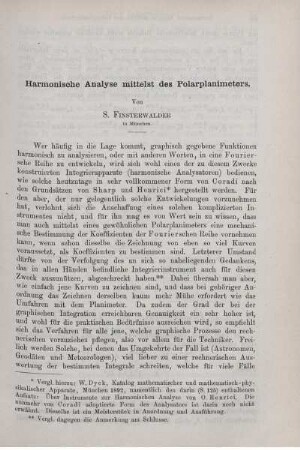 Harmonische Analyse mittelst des Polarplanimeters.