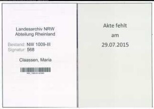 Entnazifizierung Maria Claassen , geb. 08.11.1913 (Kontoristin)