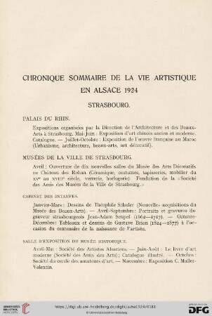 Chronique sommaire de la vie artistique en Alsace 1924