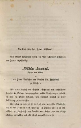 An den Herrn Bischof von Mainz, Wilhelm Emmanuel von Ketteler