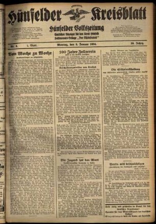 Erste Ausgabe vom Montag, den 08. Januar 1934.