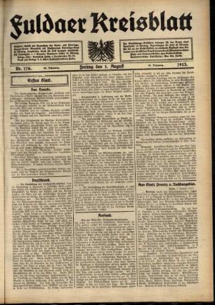Erste Ausgabe vom Freitag, den 01. August 1913.