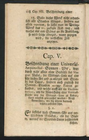 Cap. V. [i.e. VII] Beschreibung einer Universal-Aequinoctial-Sonnen-Uhr, ...