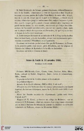 Séance du Comité du 14 novembre 1864