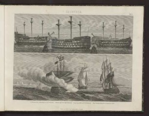 Taf. 4. 1 L'Invincible, franz. Linienschiff von 1745 (74 Kanonen). 2 Glorioso, span. Linienschiff (74 Kanonen). 3. Engl. Linienschiff von 1820 (120 Kanonen). ...