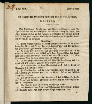 Im Namen der helvetischen einen und untheilbaren Republik