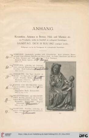 Anhang. Keramiken, Arbeiten in Bronze, Holz und Marmor, etc. (Nr. 152-157)
